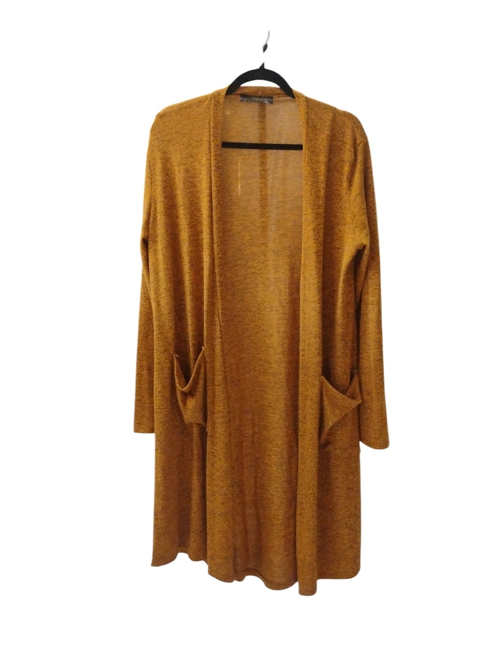 Open-Front Mustard Longline Cardigan with Pockets SZ L